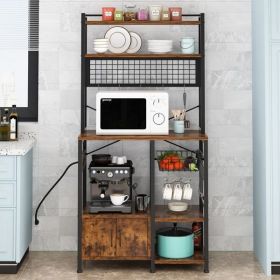 6-layer cabinet with double doors plus 10 S hooks, microwave oven rack, particleboard with triamine paste, 80*40*170cm, retro brown plate