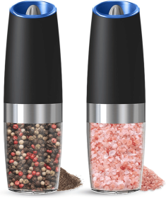 Gravity Electric Salt and Pepper Grinder set of 2, Automatic Salt And Pepper Grinder Set, Adjustable Roughness, Battery Powered, LED Light, 2 Pac