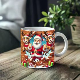 1pc_Santa Claus and Reindeer ceramic cup 11 ounces, coffee/tea/wine glass, suitable for Valentine's Day, birthdays,