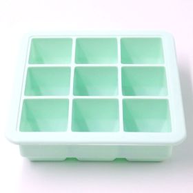 1pc Silicone Ice Tray; Food Grade Silicone Ice Cube Ice Box With Lid; Ice Mold For Complementary Food (Color: 9 Ice Trays With Lid-Mint Green)