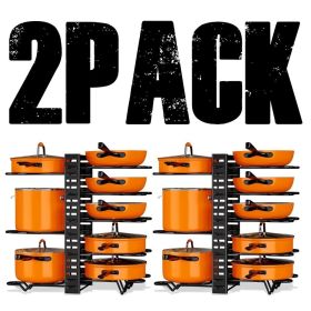 2 Pack Pot and Pan Rack, Pot Rack Organizers, Kitchen Organization & Storage Rack, Adjustable Pot Lid Holders & Pan Rack (Main Material: ABS, Main Color: Black)